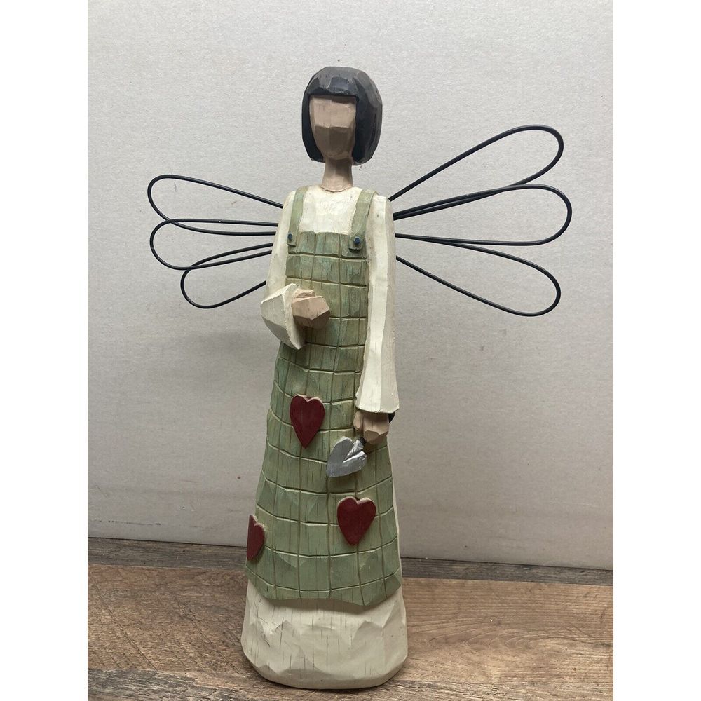 Angel Statue‎ / Figurine Holding Trowel - 16 Inches, Resin - Carved Wood-Look